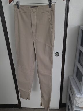 Zara Womens Light Khaki Slim Zip-Hem